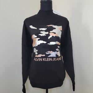 Calvin Klein Jeans Logo Print Mock Neck Sweatshirt Top